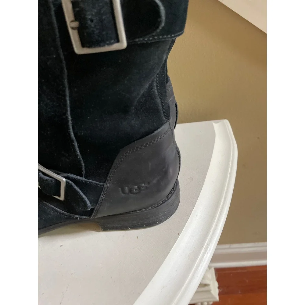 UGG LANCING BLACK VINTAGE DISTRESSED SUEDE BUCKLE BOOTS MEN US 10.5